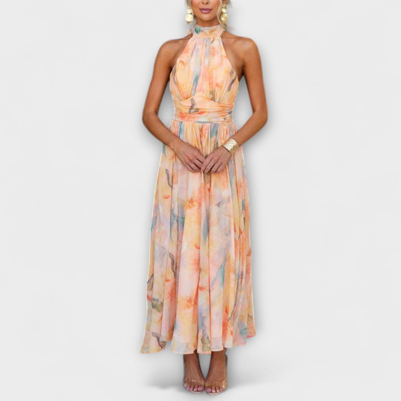 Maxi-jurk in Chiffon met Halternek – Licht als Lucht, Stralend van Grace